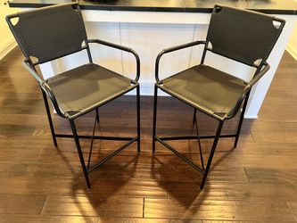 (2) Black leather bar stool chairs