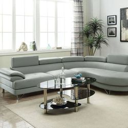 Brand New Grey Leather Sectional Sofa 