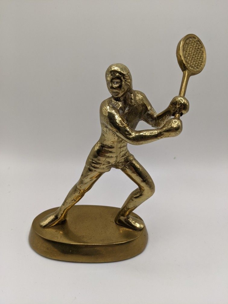 Vintage Tennis Player Solid Brass Statue Trophy Figure 5.75"