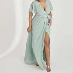 Arbor dress size x-large new Wrap Tie Chiffon Bridesmaid Dress - Sage Mint green maxi dress with flutter sleeves and tie waist #maxidress