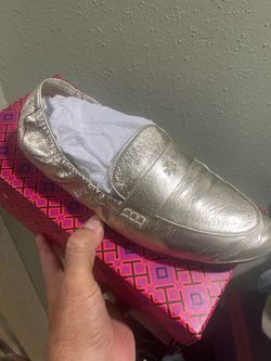 Tory Burch Ballet Loafer Metallic Gold Spark Leather Size 8