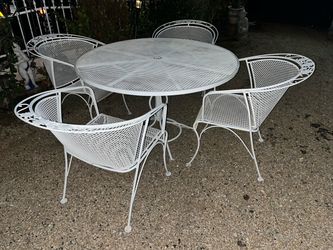 47” Round Metal Patio Outdoor Table w/ 4 All Metal Patio Chairs