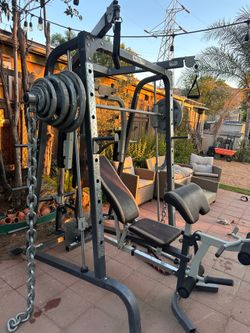 MARCY DIAMOND ELITE OLYMPIC SMITH MACHINE WITH OLYMPIC WEIGHTS AND BENCH