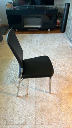 Black Leather Dining Chair with Chrome Legs