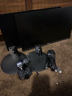 Dual Monitor Setup w/ Keyboards, Mouse, Headset & Cables - Complete Workstation Bundle