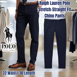  Ralph Lauren Polo Pant, Stretch-Straight Fit Cotton Twill Chinos Size 32/30 Color: Navy  Description The Polo Ralph Lauren stretch straight fit chino