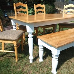 Dining Table 4 Chairs And Bench Farmhouse Kitchen Table Set 