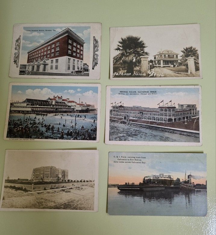 6 Old Post Cards Galveston Houston Texas