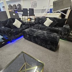 Brand New XL Corduroy Fabric Black Sofa & Love $1499 Add Ottoman $399