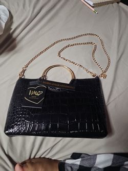 IMO Vegan Black Croc Crossbody Bag