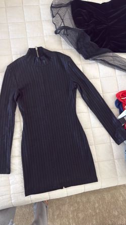 Black Ribbed Long Sleeve Mini Dress