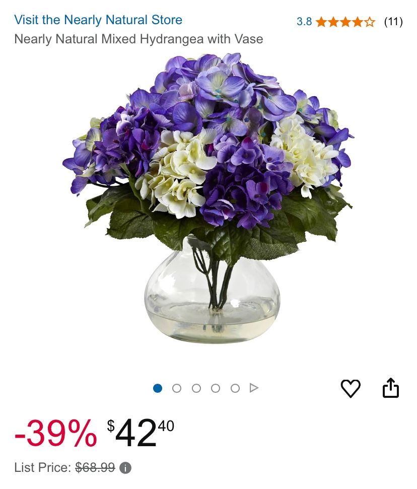 New Nearly Natural Flowers And Vase