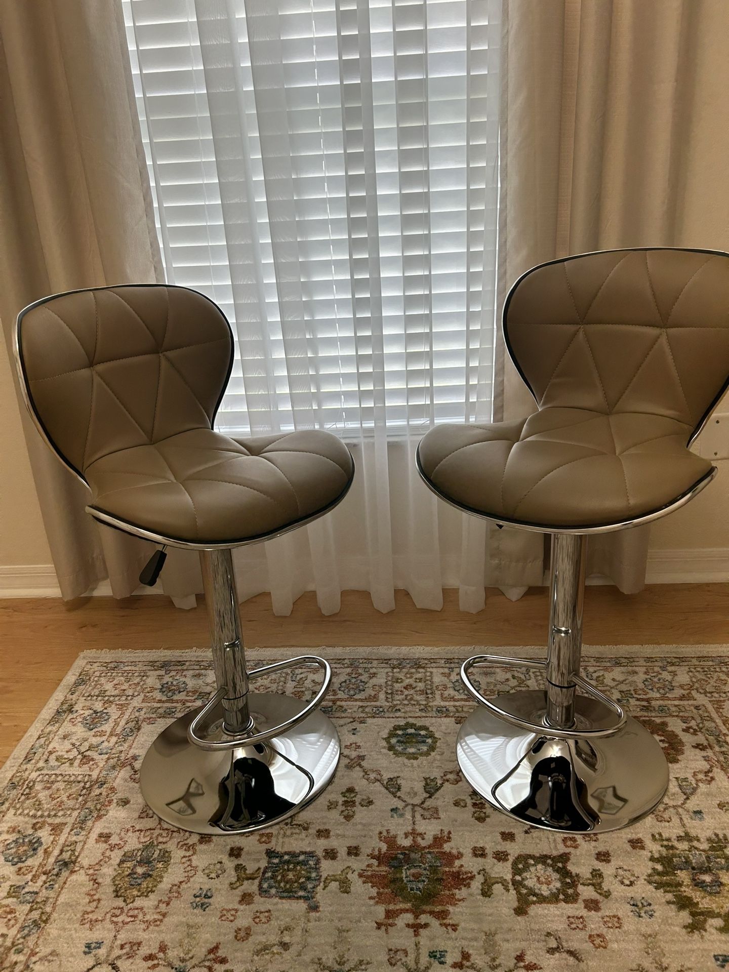 Leather Swivel Bar Stools (Set Of 2), Armless Counter Height Adjustable Bar Chairs for Home Kitchen