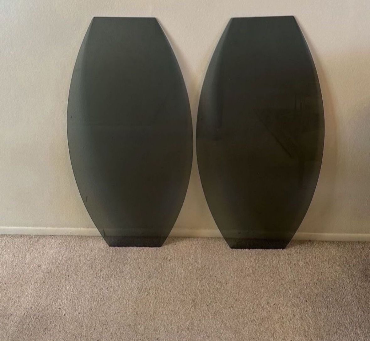 2 Pieces Black Oval Shaped Smoke Tempered Glass Table Top Tops Tabletop Shelves Shelf