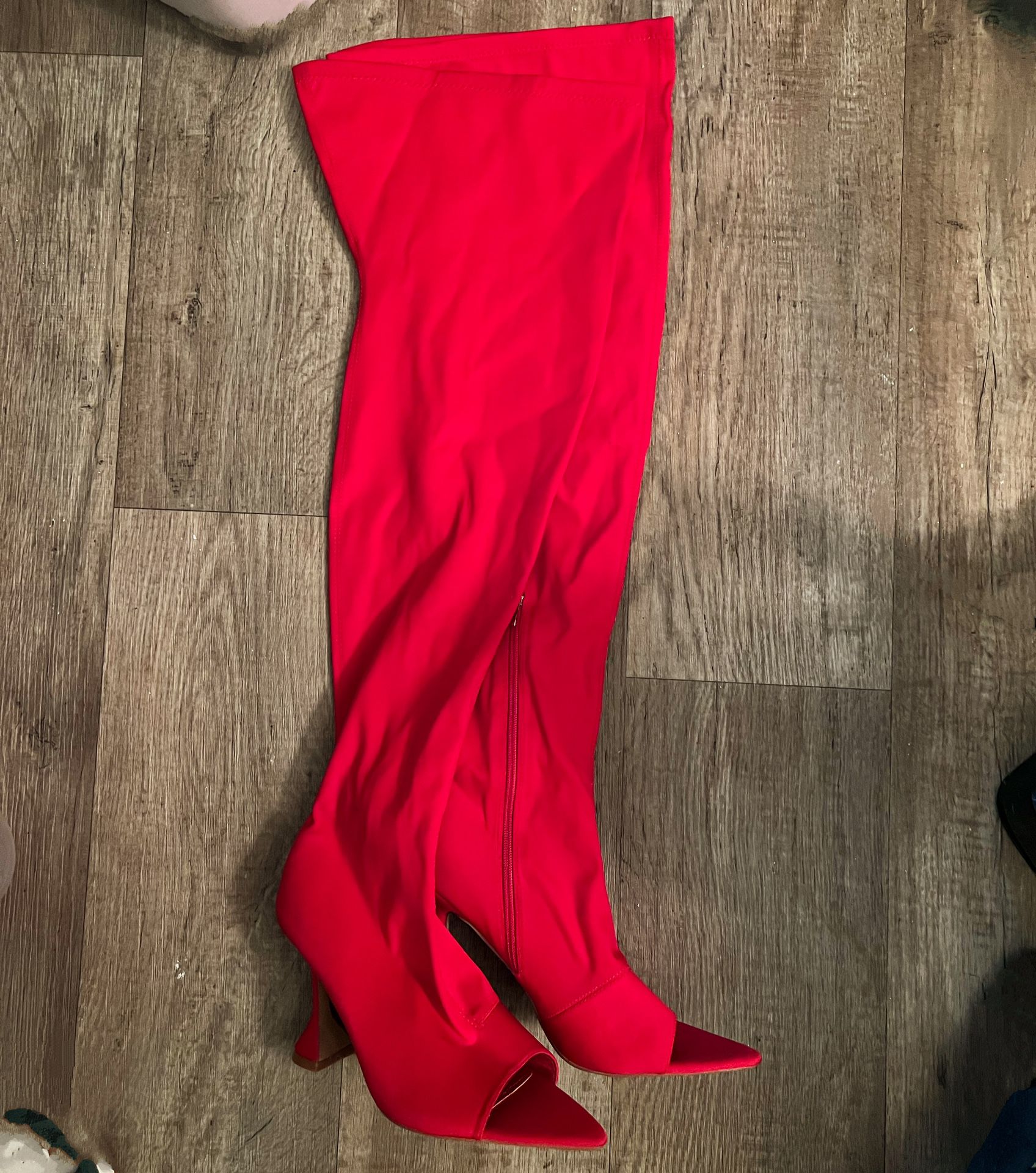 Women’s Red Thigh High Heels Size 10M 