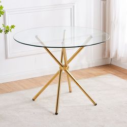 Modern Round Glass Gold Dining Table 40”