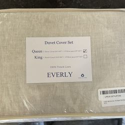 EVERLY 100% Pure Linen Duvet Cover Set Queen Size 90X90Inch 3pcs (1 Duvet Cover, 2 Pillowcases) Linen Soft, Breathable, Suitable for Hot Sleepers, All