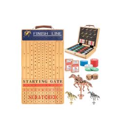 Bravmate Large 21 Inches Horse Race Board Game, Solid Wood Foldable Horse Racing Game with 11 Luxury Metal Horses, 2 Wooden Dice, 2 Boxes of Cards, 80
