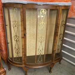 1930s Walnut Glass Curio Cabinet