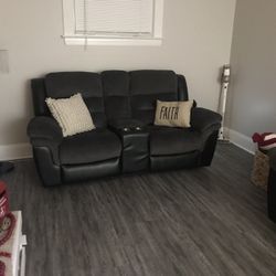 Couch And Love Seat With Reclining End Seats And USB Charging On The Ends
