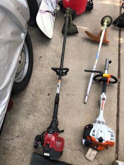 2 String Trimmers 1 Steel Trimmer 1 Leaf Blower