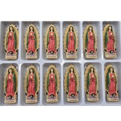 Mini 3" Virgen De Guadalupe, Our Lady of Guadalupe Figurine Statue  12 Pcs Set 