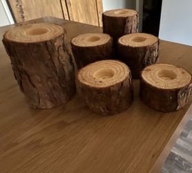 Unique Pine Rustic Wood Log Candle Holders Set of 6