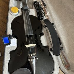 4/4 Black Electric Acoustic Violin with New Bow, Digital Tuner, Shoulder Rest, Cable $160 Firm