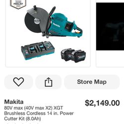  Makita 80V max (40V max X2) XGT Brushless Cordless 14 in. Power Cutter Kit (8.0Ah)  