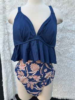 Navy Blue Floral two piece Swimsuit size 2X
