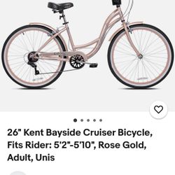 26" Kent Bayside Cruiser Bicycle, Fits Rider: 5'2"-5'10", Rose Gold, Adult, Unis