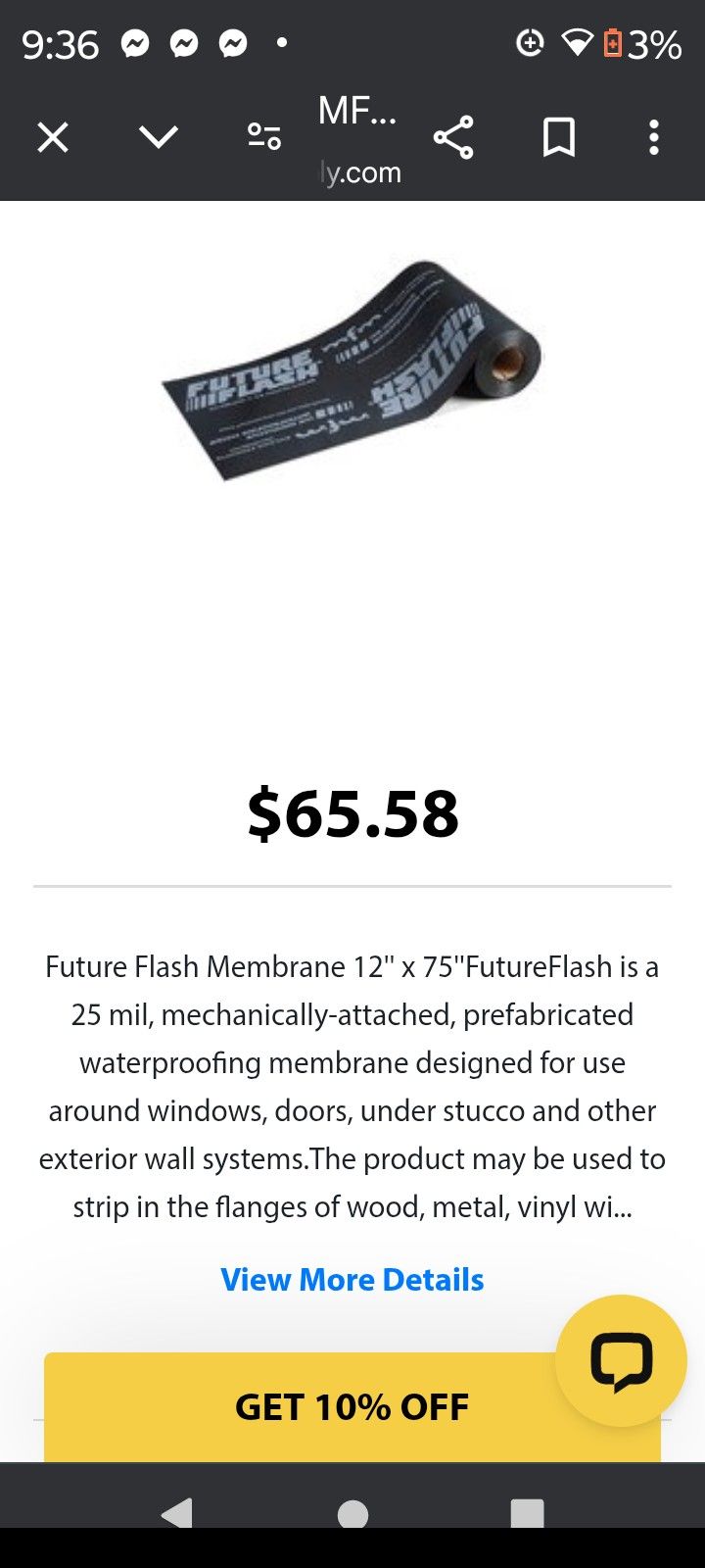MFM Future Flash Membrane 25 Mil 12" x 75' $$$25 per Roll