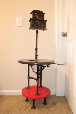 STEAMPUNK BILL MT#9 Japanese Antique Tea Lantern “BEAUTIFUL” Custom Table, Built In Lamp, Outlet & USB Portals & Remote Controlled Color Changing Bulb