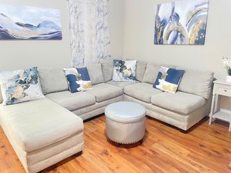 Crate and Barrel Light Gray Fabric Sectional Sofa