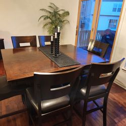 Solid Wood Hightop Table with 6 Chairs PLUS a leaf for extension