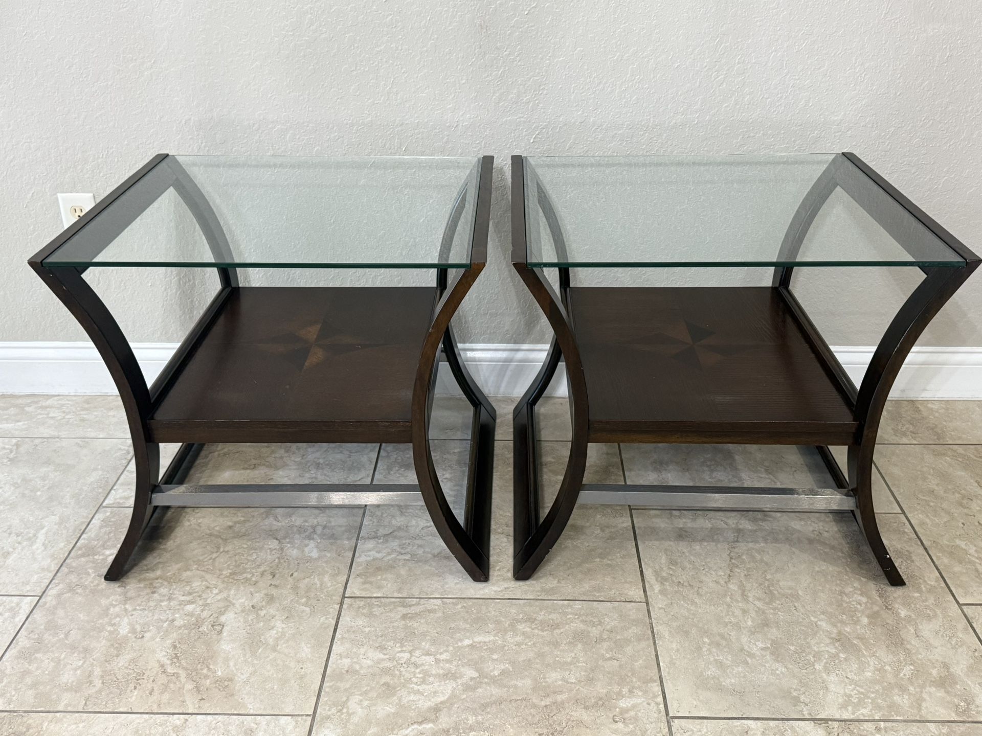 2 Solid Wood & Glass End Tables
