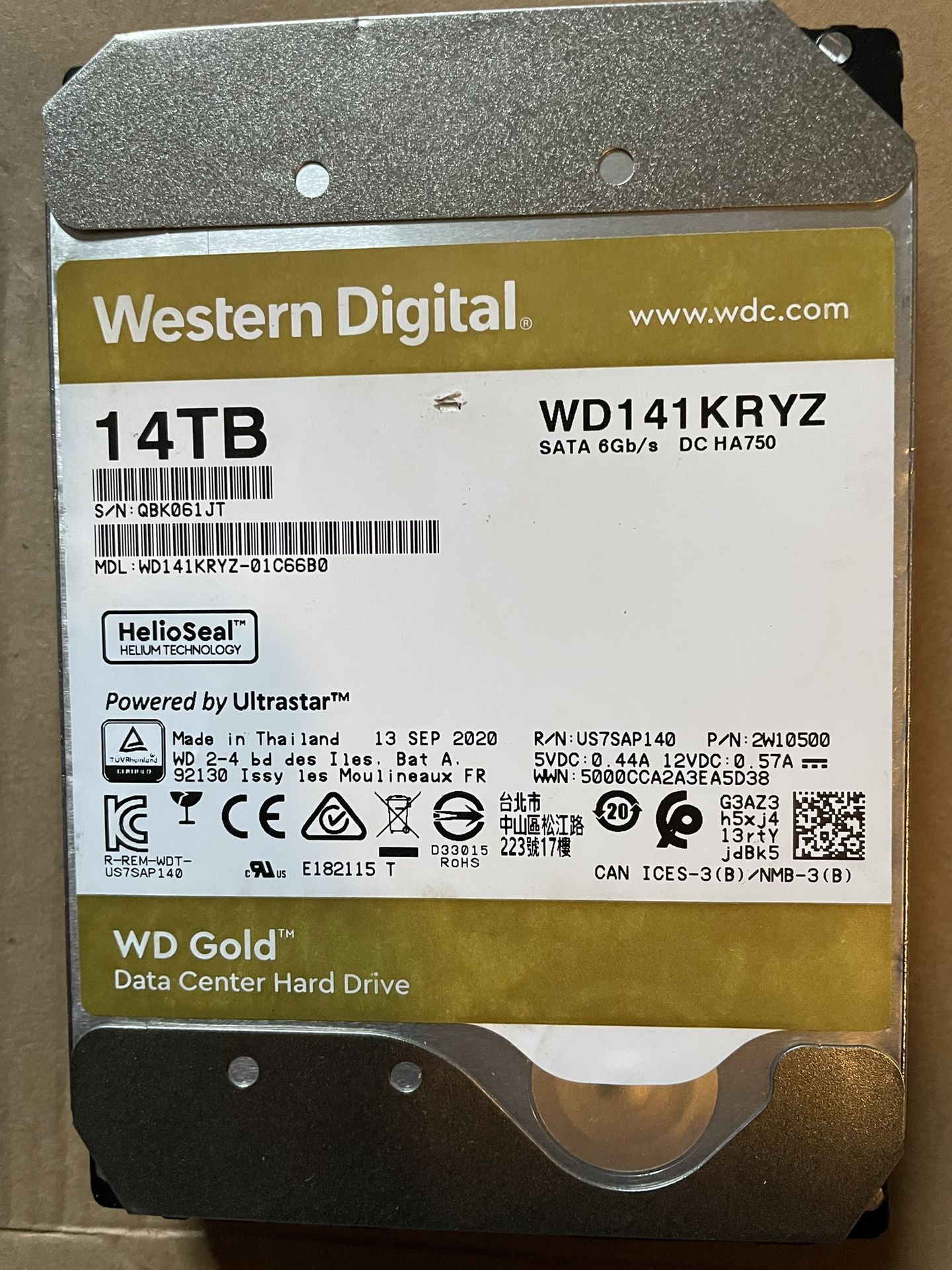 Western Digital 14TB WD Gold Enterprise Class SATA HDD Internal Hard Drive HDD - WD142KRYZ