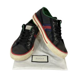 GUCCI Tennis 1977 Men's Dark Blue Dennim with Web Stripe Sneaker - Size US 7