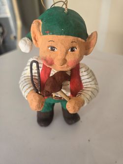 Vintage Paper Mache Hand Painted Elf Orinament