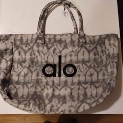ALO Yoga Gray Tie-Dye Canvas Cotton Large Open Tote Bag.NWT

