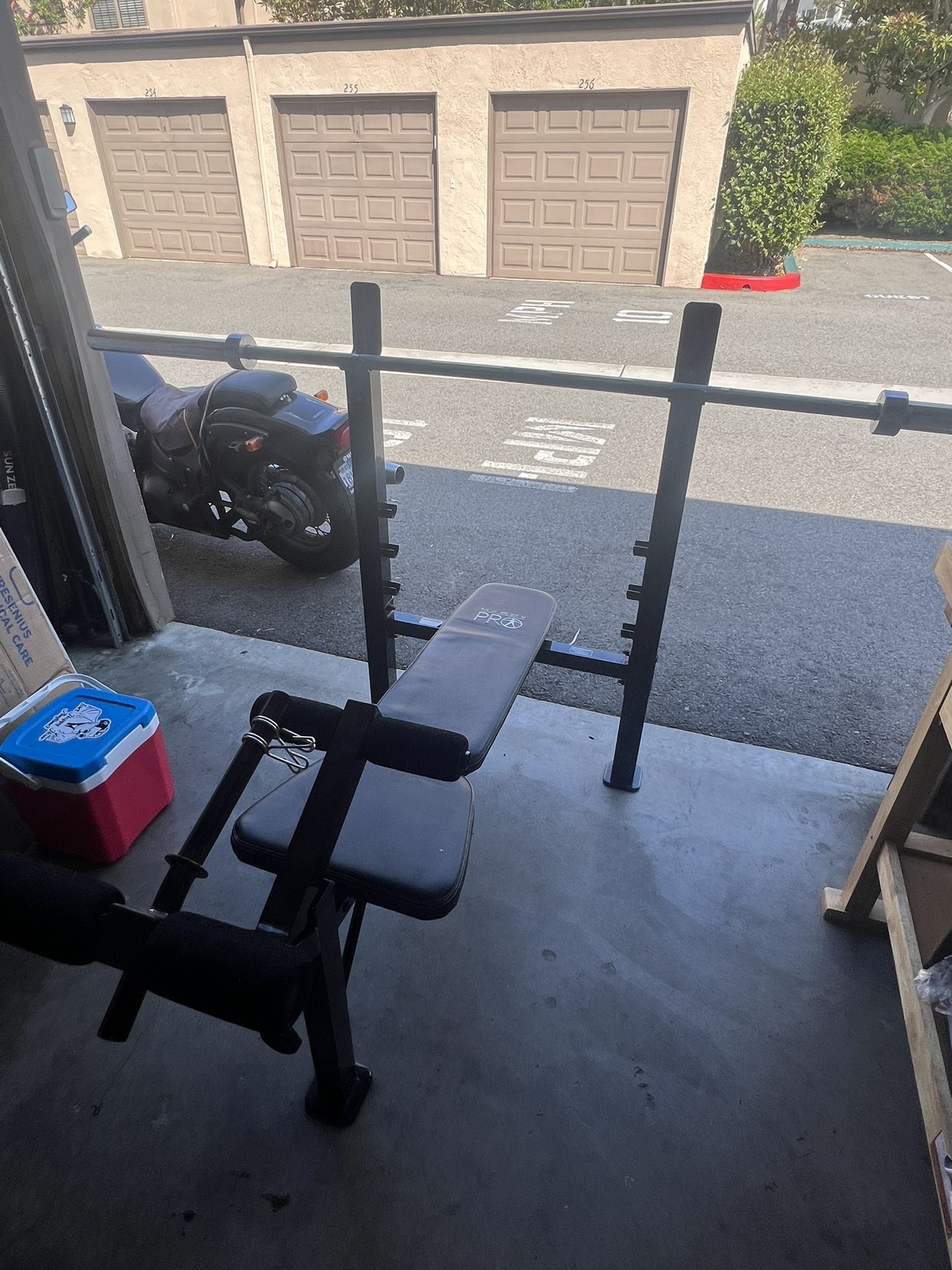 Standard Weight Bench Press And Chrome Olympic Bar