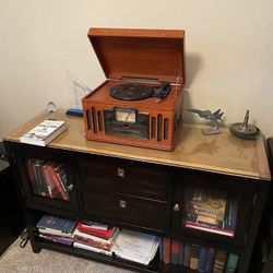 Cherry Wood Book Casing And Two Bedside Tables