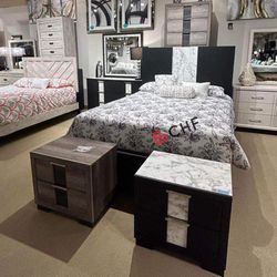 4 Pc Queen Or King Size Bedroom Set ( Bed Frame , Dresser ,mirror , one night stand )