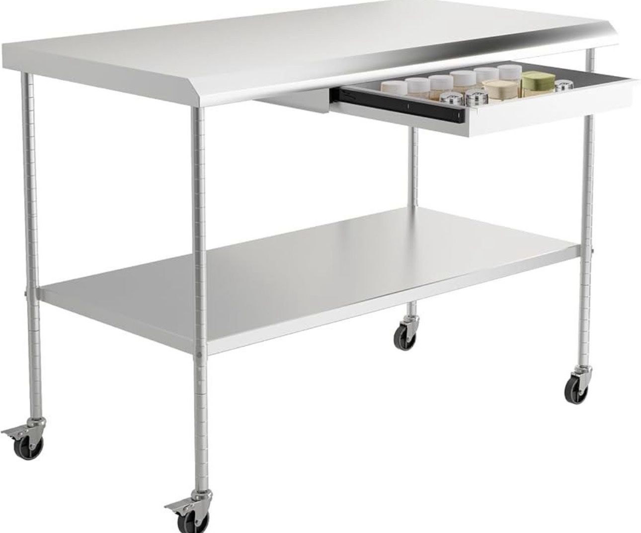 48 × 24 Inch Stainless Steel Prep Table with Drawer, Utility Bench for Kitchen, Garage, Laundry Room, Work Table for Residential and Commercial Use Br