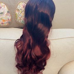 Wavy Highlights Burgundy Long Wig 26 Inches 