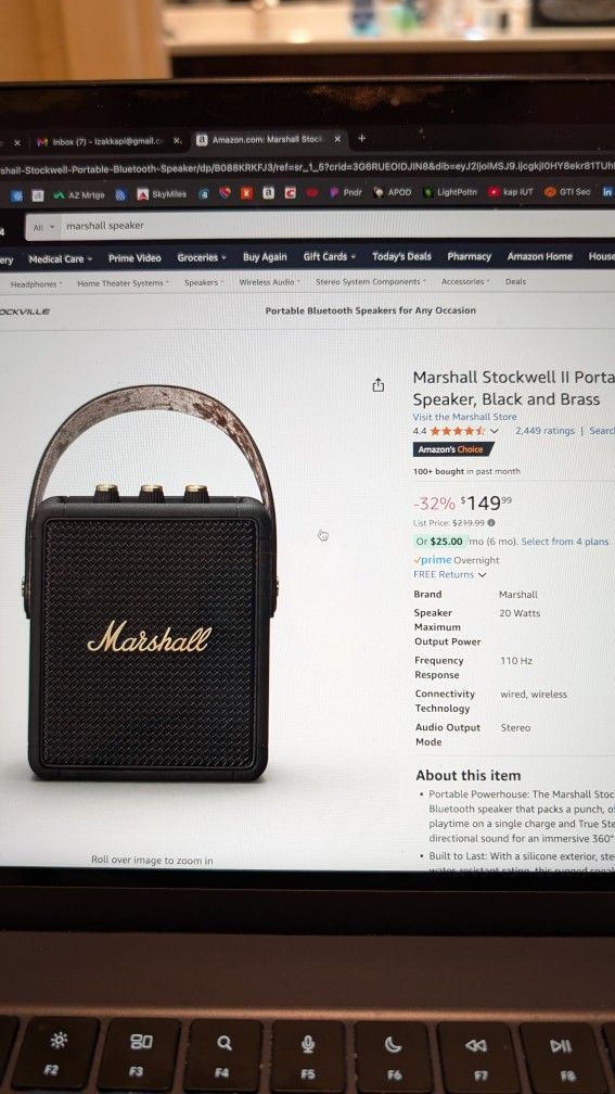 Marshall Bluetooth Speaker, High Quality, 20 Hour Battery Life.