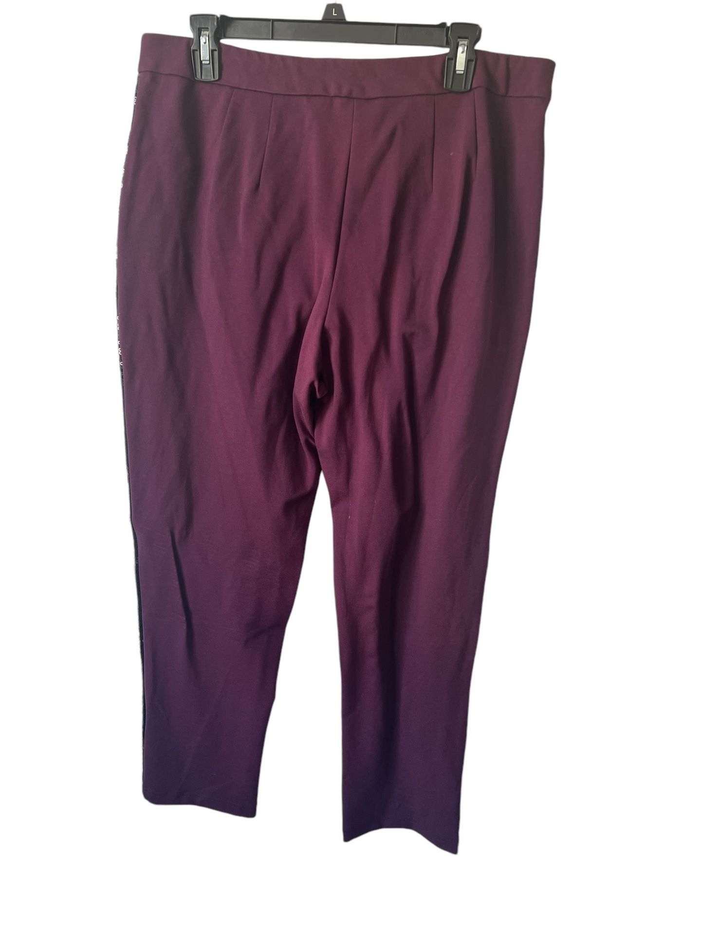 Joan Rivers Regular Signature Knit Ankle Pants w/ Sequin Strip Dark Raisin Sz L Comes from a pet and smoke free home. Measurements are in the pictur