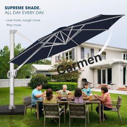 11 FT Patio Umbrella Offset Cantilever Outdoor Umbrella Aluminum Market Hanging Umbrellas, Unlimited Tilting System & Cross Base