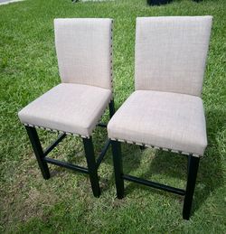 Selling a Set of 2 Cream Upholstered Bar Stools with Nailhead Trim