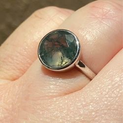 Moss Agate Ring 925 Sz 7